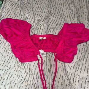 Vibrant Pink Puff Sleeve Crop Top